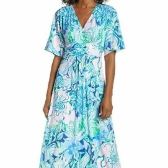 EUC Lilly Pulitzer Parigi Jersey Maxi Dress in Multi Party Time Size SMALL - Picture 1 of 4